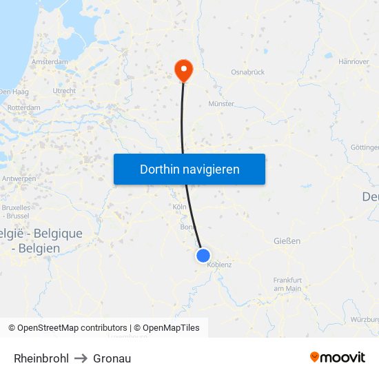 Rheinbrohl to Gronau map