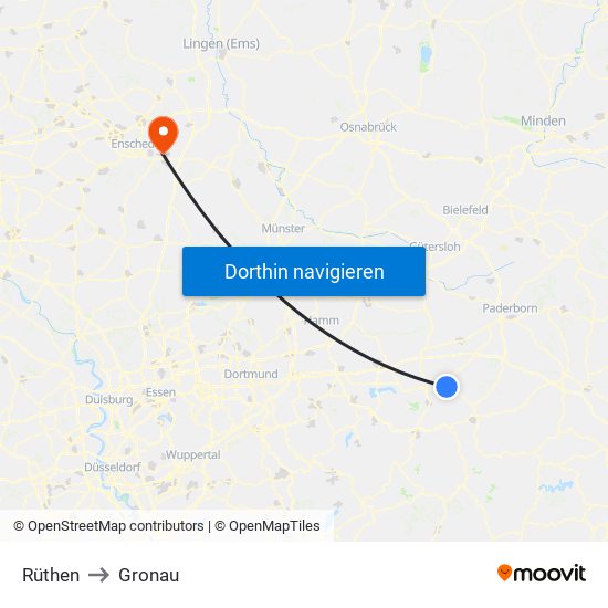 Rüthen to Gronau map