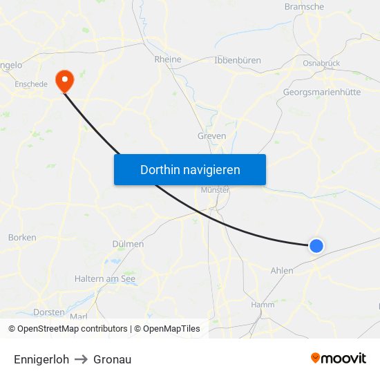 Ennigerloh to Gronau map