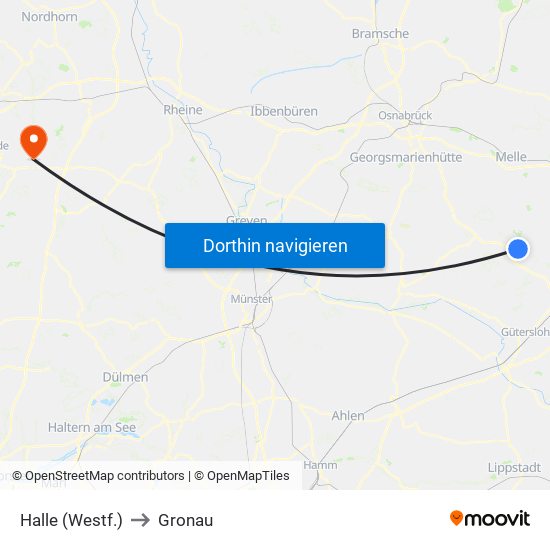 Halle (Westf.) to Gronau map