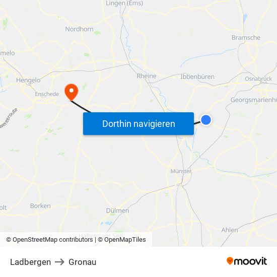 Ladbergen to Gronau map