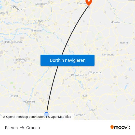 Raeren to Gronau map