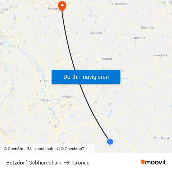 Betzdorf-Gebhardshain to Gronau map