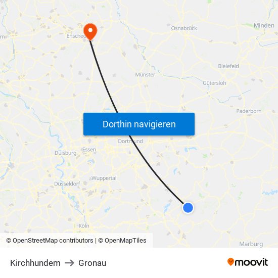 Kirchhundem to Gronau map