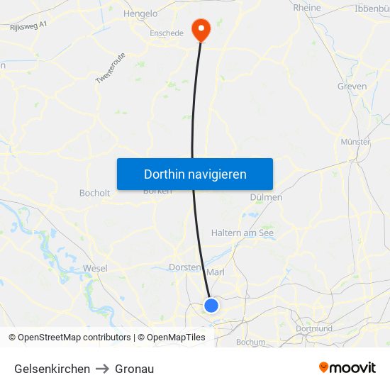 Gelsenkirchen to Gronau map