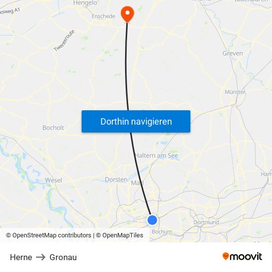 Herne to Gronau map