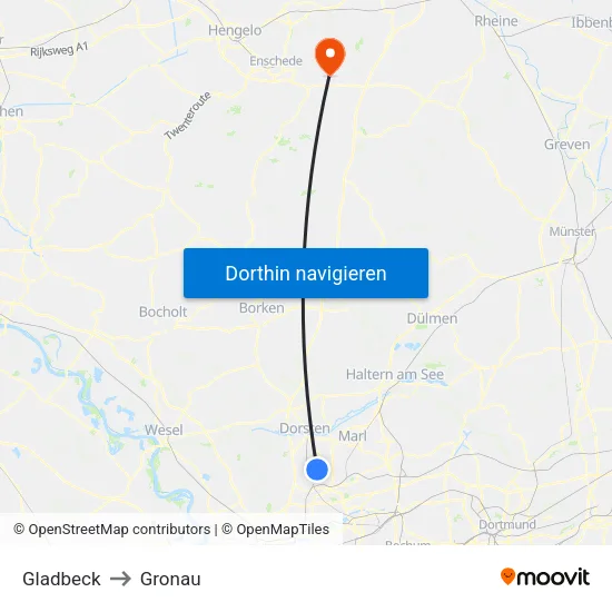 Gladbeck to Gronau map