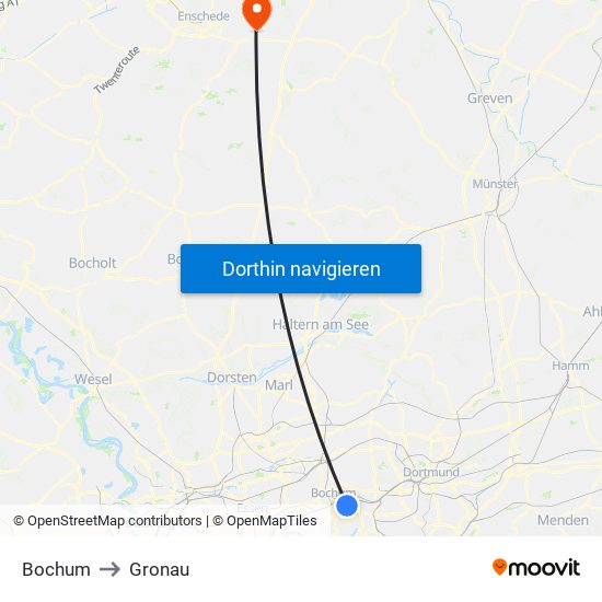 Bochum to Gronau map