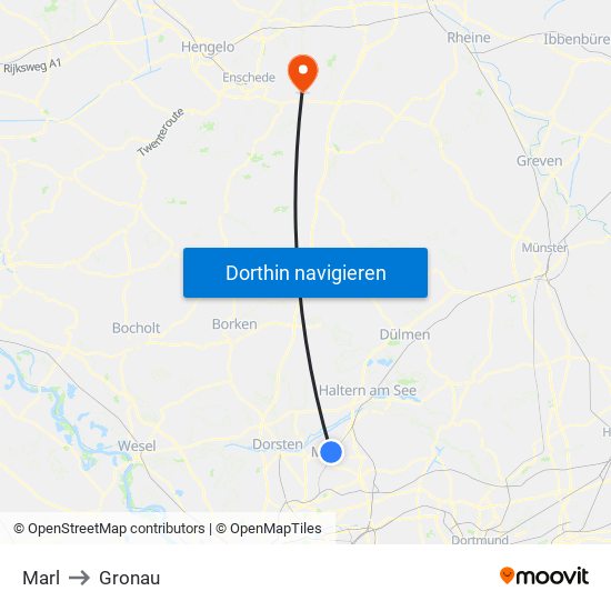 Marl to Gronau map