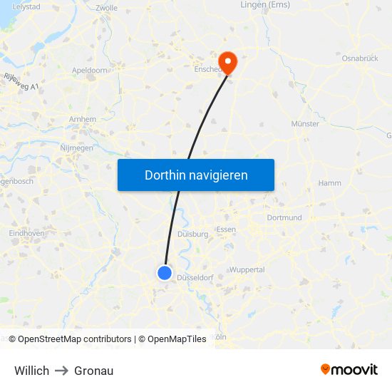 Willich to Gronau map