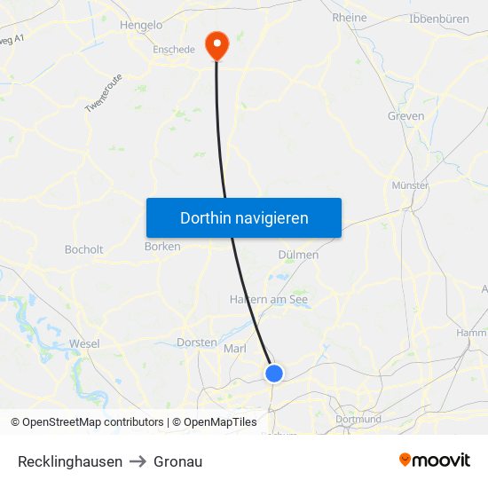 Recklinghausen to Gronau map