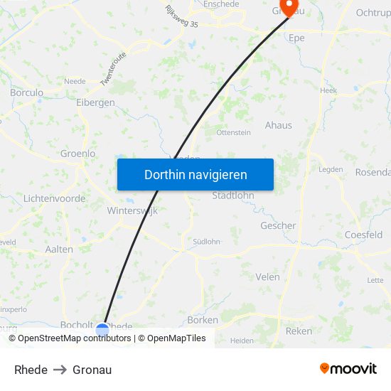 Rhede to Gronau map