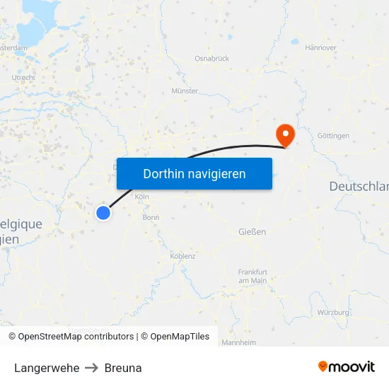 Langerwehe to Breuna map