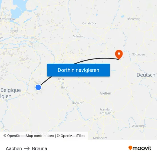 Aachen to Breuna map