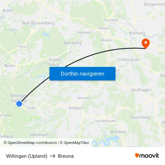 Willingen (Upland) to Breuna map
