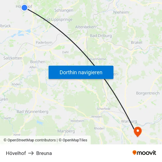 Hövelhof to Breuna map