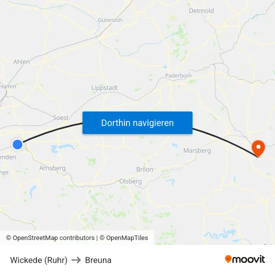 Wickede (Ruhr) to Breuna map