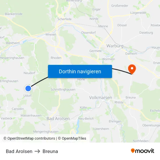 Bad Arolsen to Breuna map