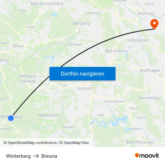 Winterberg to Breuna map