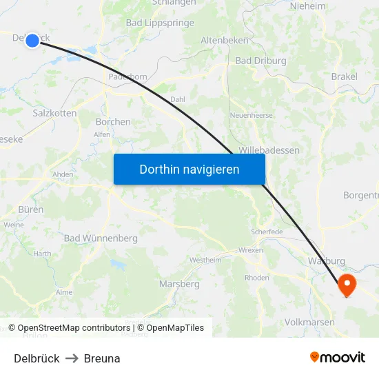 Delbrück to Breuna map