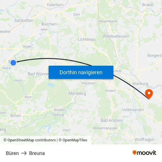 Büren to Breuna map