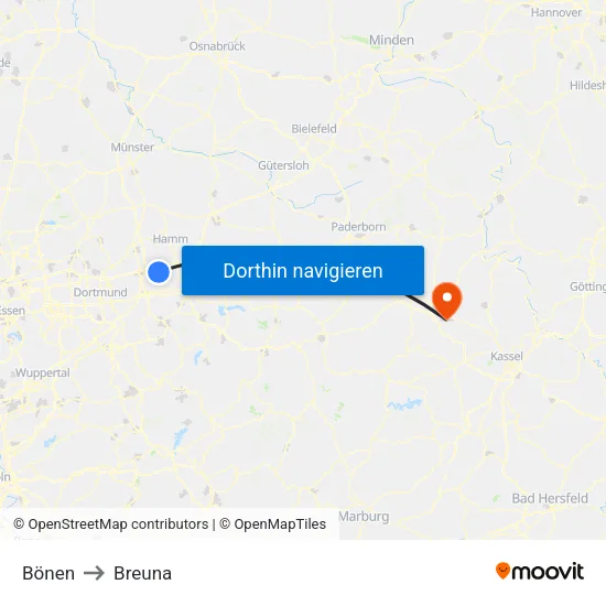 Bönen to Breuna map