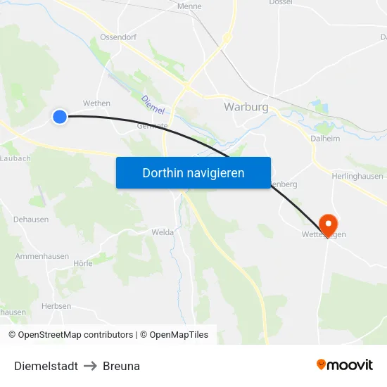 Diemelstadt to Breuna map