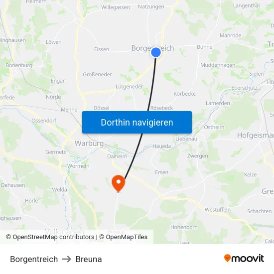 Borgentreich to Breuna map