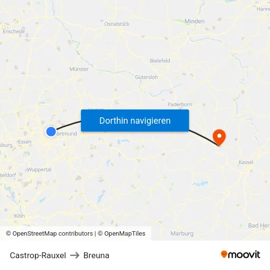 Castrop-Rauxel to Breuna map