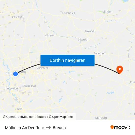 Mülheim An Der Ruhr to Breuna map