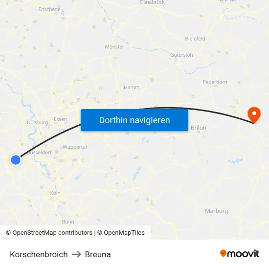 Korschenbroich to Breuna map