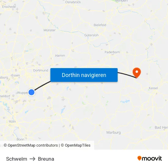Schwelm to Breuna map