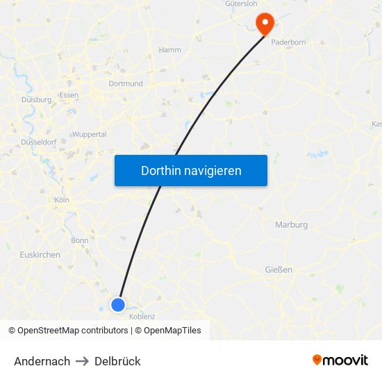 Andernach to Delbrück map