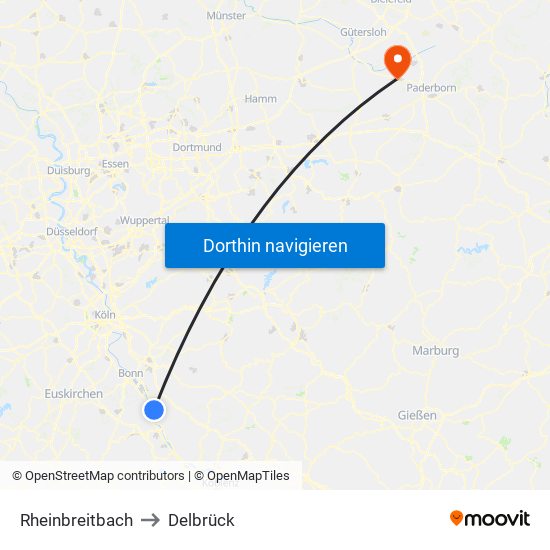 Rheinbreitbach to Delbrück map