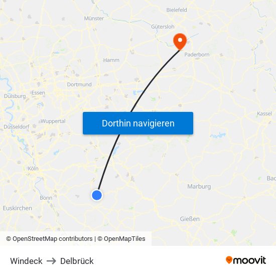 Windeck to Delbrück map