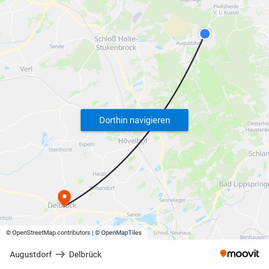 Augustdorf to Delbrück map