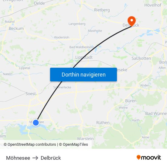 Möhnesee to Delbrück map