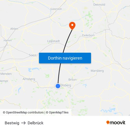 Bestwig to Delbrück map