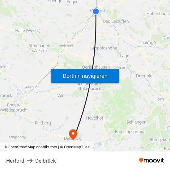 Herford to Delbrück map