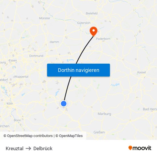 Kreuztal to Delbrück map