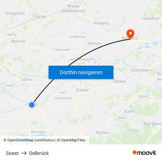 Soest to Delbrück map