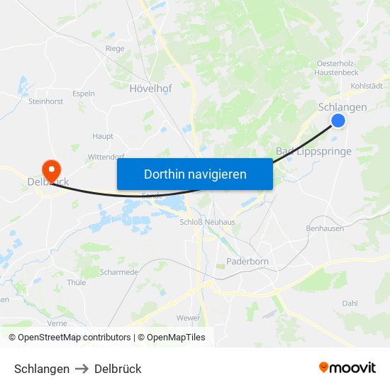 Schlangen to Delbrück map