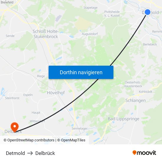 Detmold to Delbrück map