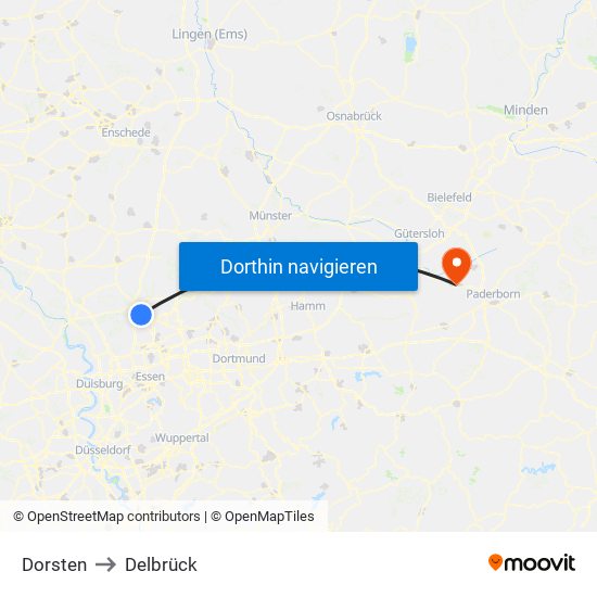 Dorsten to Delbrück map
