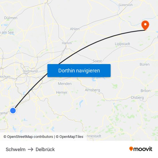 Schwelm to Delbrück map