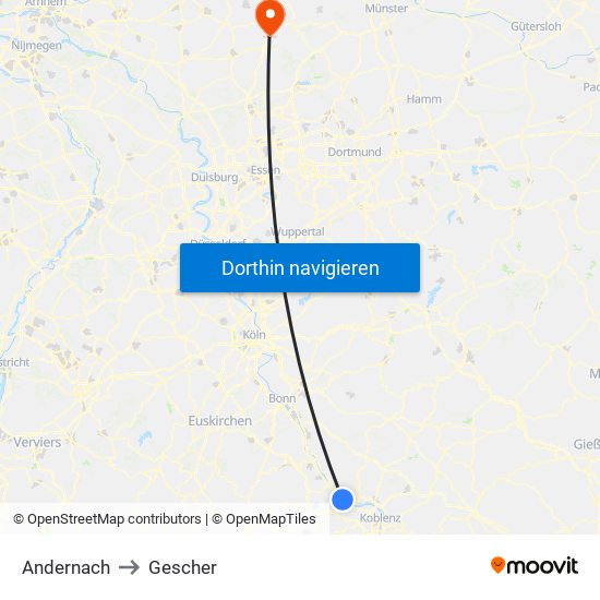 Andernach to Gescher map