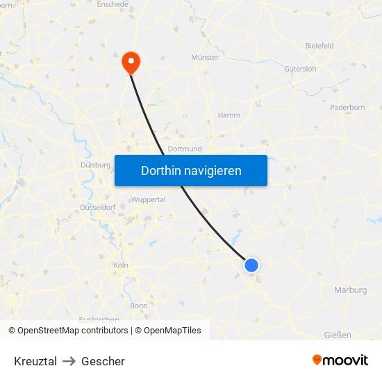 Kreuztal to Gescher map