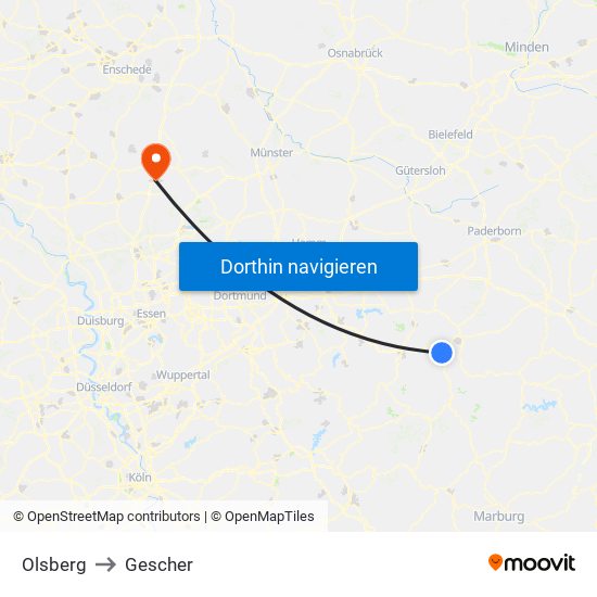 Olsberg to Gescher map