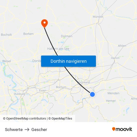 Schwerte to Gescher map