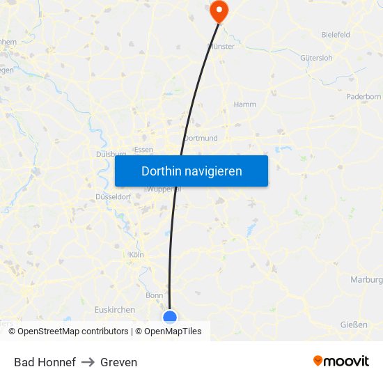 Bad Honnef to Greven map